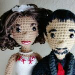 Bride and groom yarn dolls