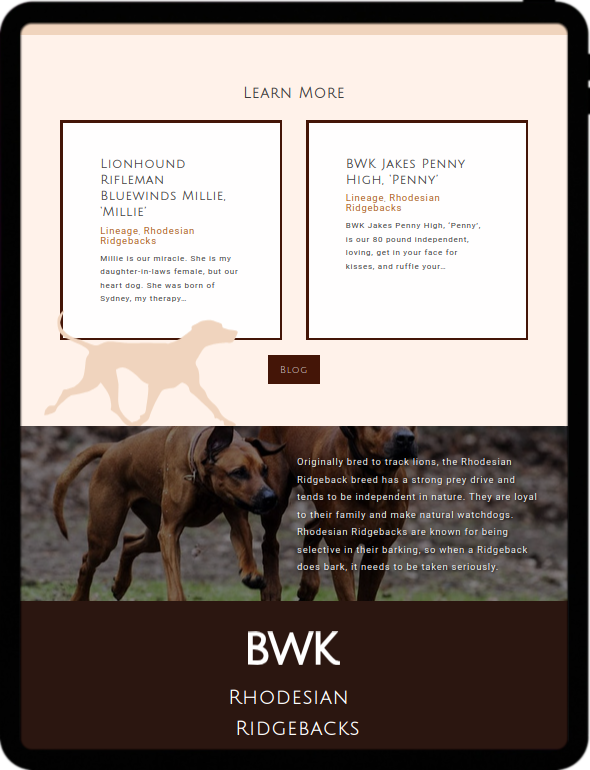 BWK Ridgebacks on tablet view